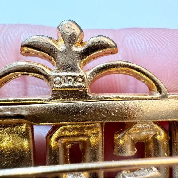 ORA Art Deco Rhinestone Faux Pearl Monogram Brooch Vintage - Picture 6 of 8